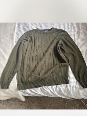 Oscar de la Renta Olive Green Cable Crewneck Sweater